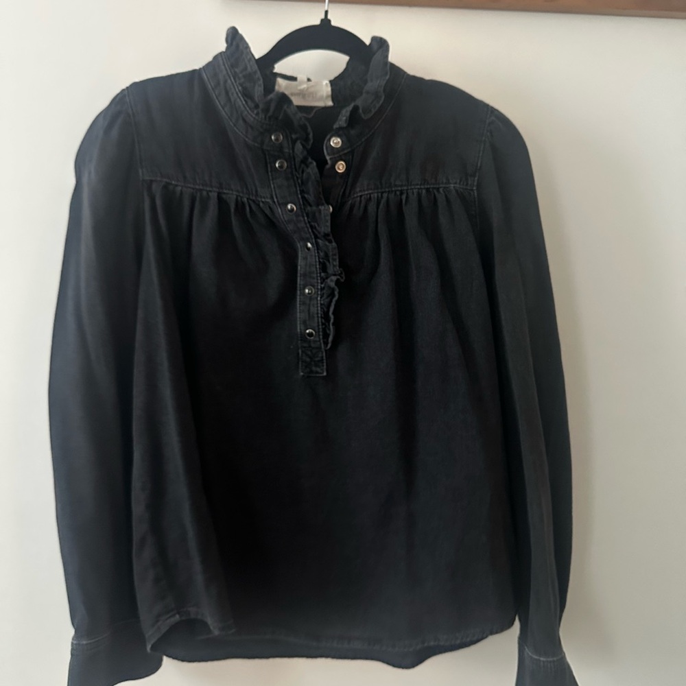 ba&sh Black Ruffle-Trim Button Front Blouse - Picture 5 of 9